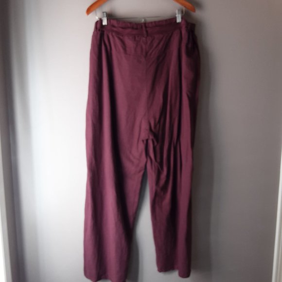 Civico 51 New! Made in Italy Burgundy Wide Linen Cotton Tie-Waist Pants Size 1X - Picture 9 of 16